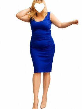 Le Château Royal Blue Ruched Sheath Dress – Size L/G